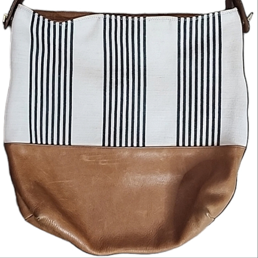 Fossil Maya hobo canvass cow hide leater trim bag - Picture 4 of 9